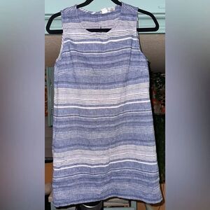 ARTISAN Ny Blue and White Striped Shift Dress Cotton Linen Blend